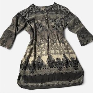 Fig and Flower Anthropologie Black and Gray Paisley Print Tunic, Size XL
